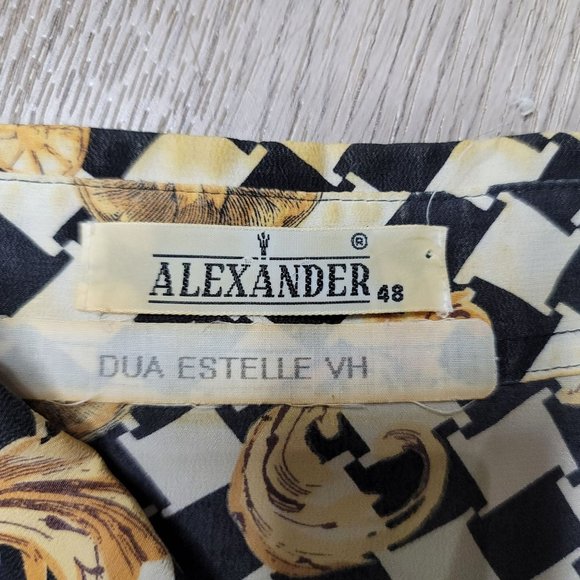 vintage Alexander silk checkered gold ornate long sleeve button up shirt size 48 - Picture 3 of 6